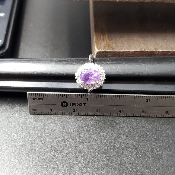 Size 6.5 Sterling Silver Amethyst And Halo Cubic Zirconia Ring - Picture 7 of 8